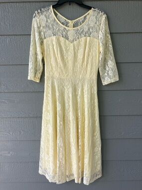 Dressystar Yellow Lace Dress Womens M
